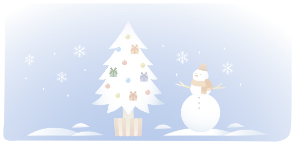スノーマンと白いクリスマスツリーのイラストその2