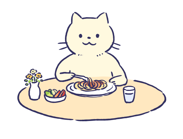 お弁当を食べる猫