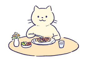 擬人化 | パスタを食べる猫