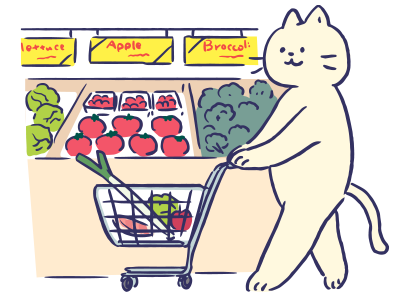 スーパーで買い物をする猫