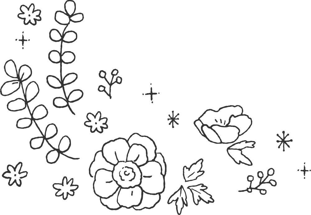 手描き風 花と葉っぱ ガーリー素材