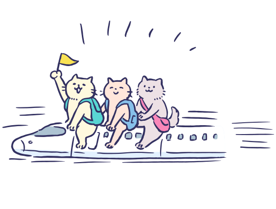 新幹線で旅行に行く猫